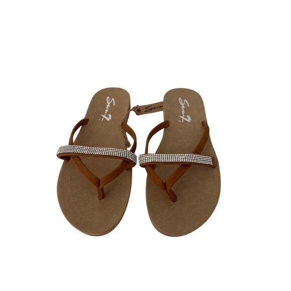 Seven7 New Cute Caramel slippers with sequins cross straps size 10 - Picture 4 of 11